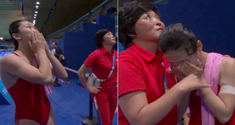 Nadadora coreana estalla en llanto tras alcanzar podio en Salto en los JJOO.