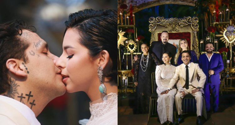 Christian Nodal y Ángela Aguilar en su matrimonio