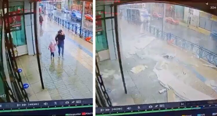 Parte de estructura del Portal Comercial Talcahuano cae sobre calzada tras fuertes vientos
