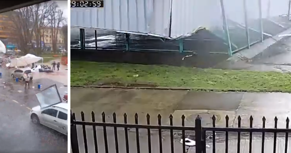 Temuco: feroz viento derrumba techo de multicancha y hace volar ventanal hacia camioneta