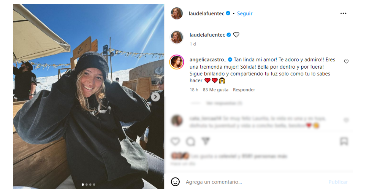 Publicación de Laura de la Fuente con mensaje de Angélica Castro