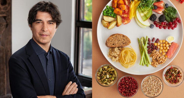 Valter Longo y un plato de comida sana