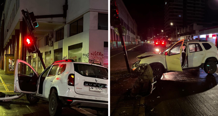Vehículo que se estrelló contra sempaforo en Concepción