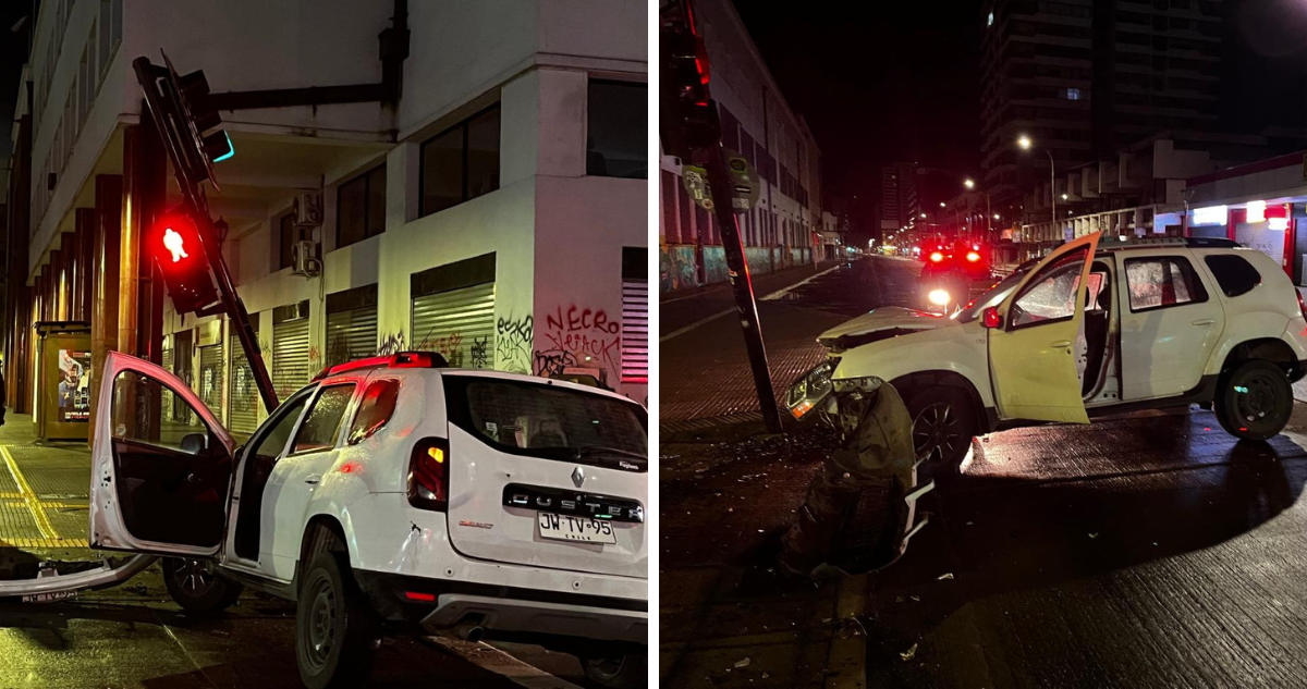 Vehículo que se estrelló contra sempaforo en Concepción