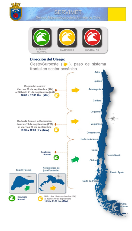 Aviso meteorológico de marejadas, viento, lluvias para las Fiestas Patrias