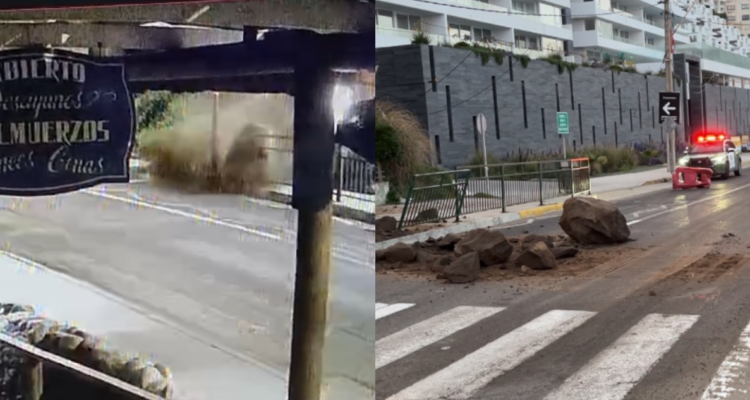 VIDEO | El momento del desprendimiento de rocas en av. Borgoño en Viña: municipio ofició a Sernageomin