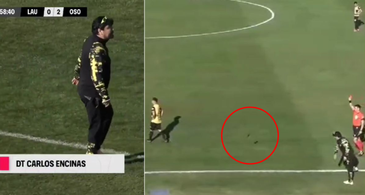 Carlos Encinas insulta a árbitros y lanza teléfono a la cancha.