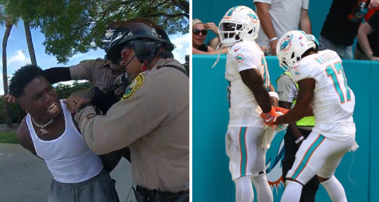 Tyreek Hill detenido por la Policía de Miami y celebrando “esposado” con los Dolphins.