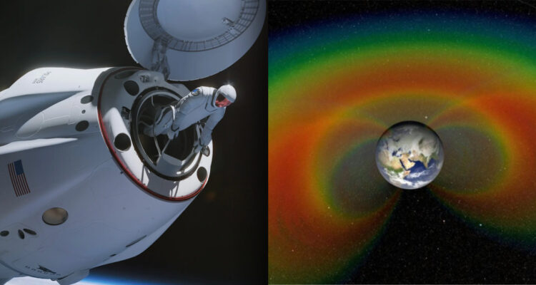 Foto de un astronauta y de los cinturones de Van Allen