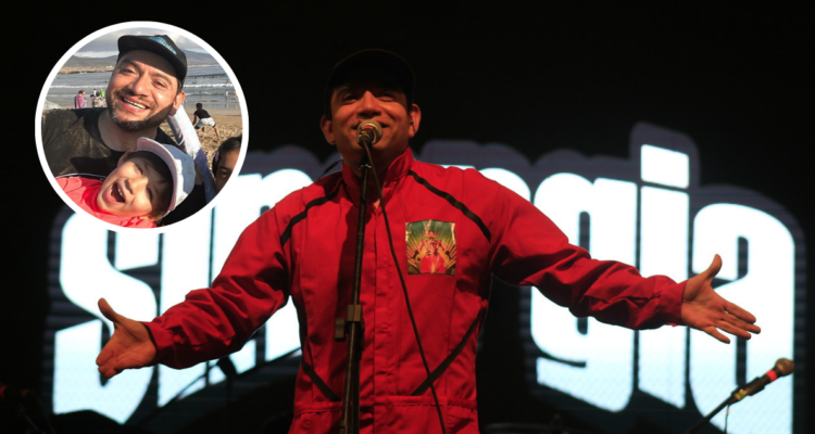 Don Rorro vocalista de Sinergia (fondo) y fotografía junto a su hijo Lucas