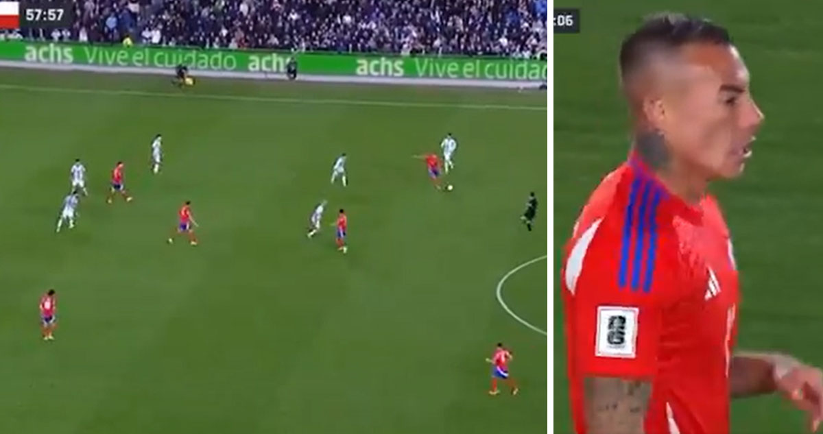 Eduardo Vargas dio un desastroso pase durante la goleada de Argentina sobre Chile.