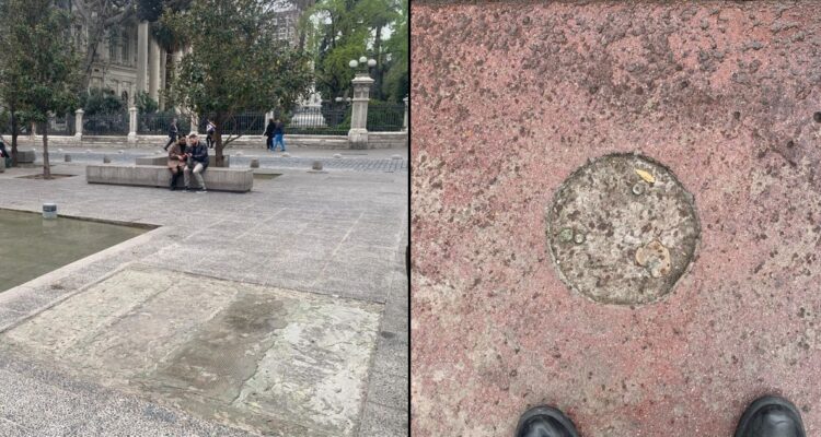 Espacios que quedaron en Plaza de Alma tras el robo de las placas