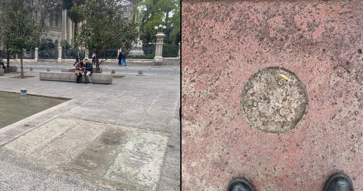 Espacios que quedaron en Plaza de Alma tras el robo de las placas