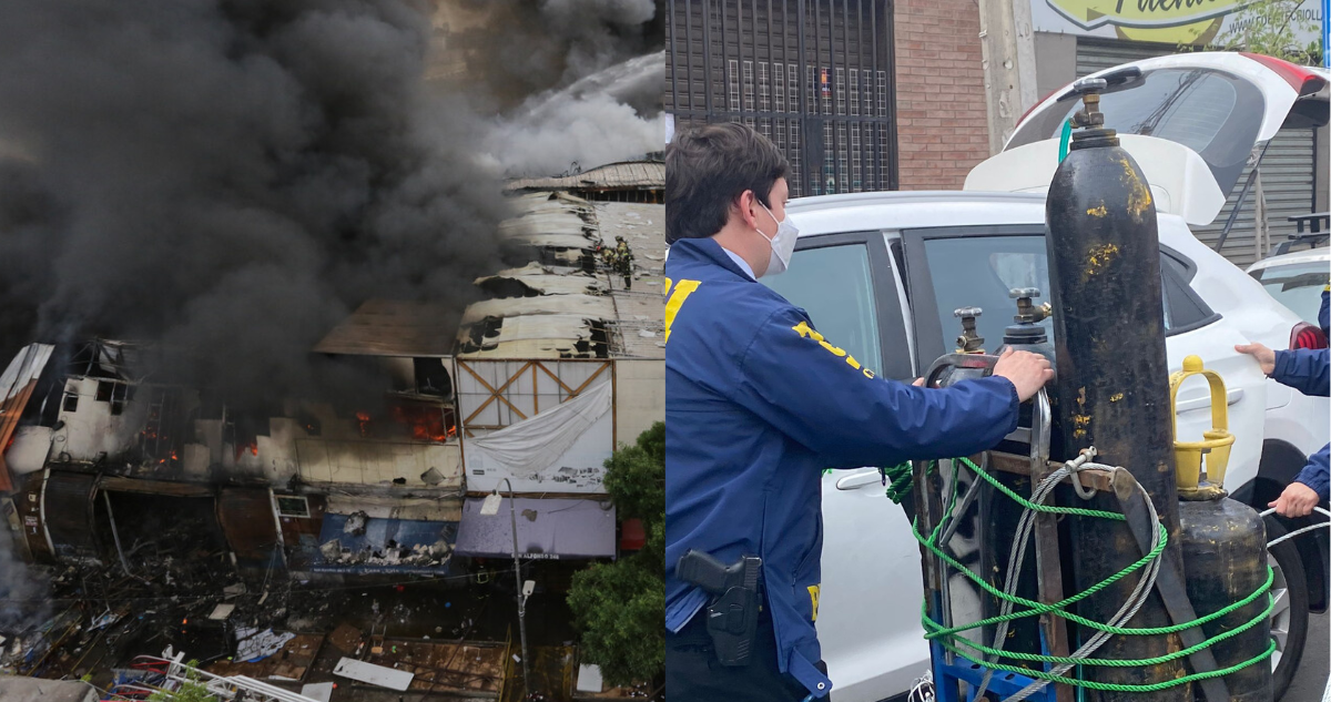 Incendio en Meiggs y PDI retirando el gas de acetileno usado en el robo a cajero automático