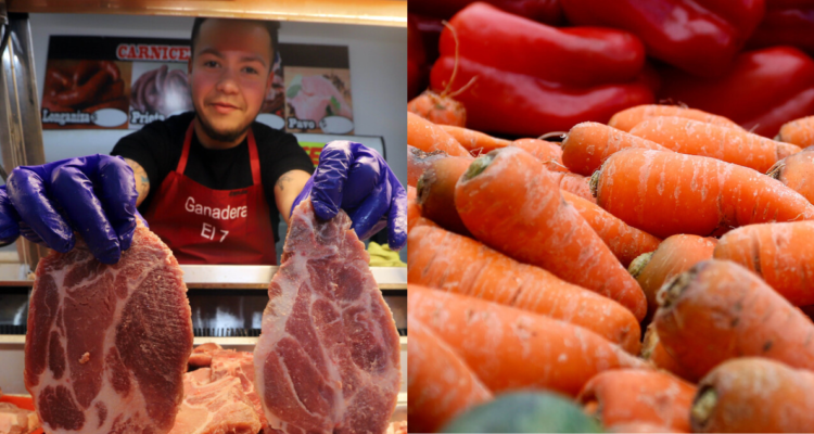Carnes y verduras a la venta.