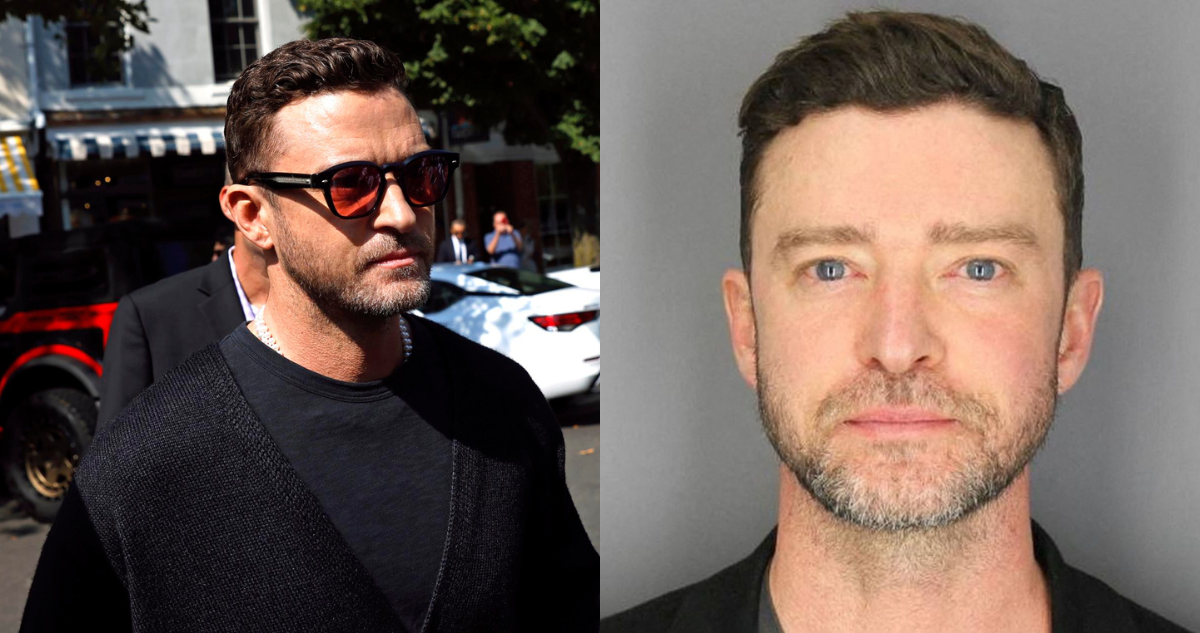 Justin Timberlake en el ingreso al juicio por conducir ebrio y en su mugshot capturado cuando fue arrestado por la policía