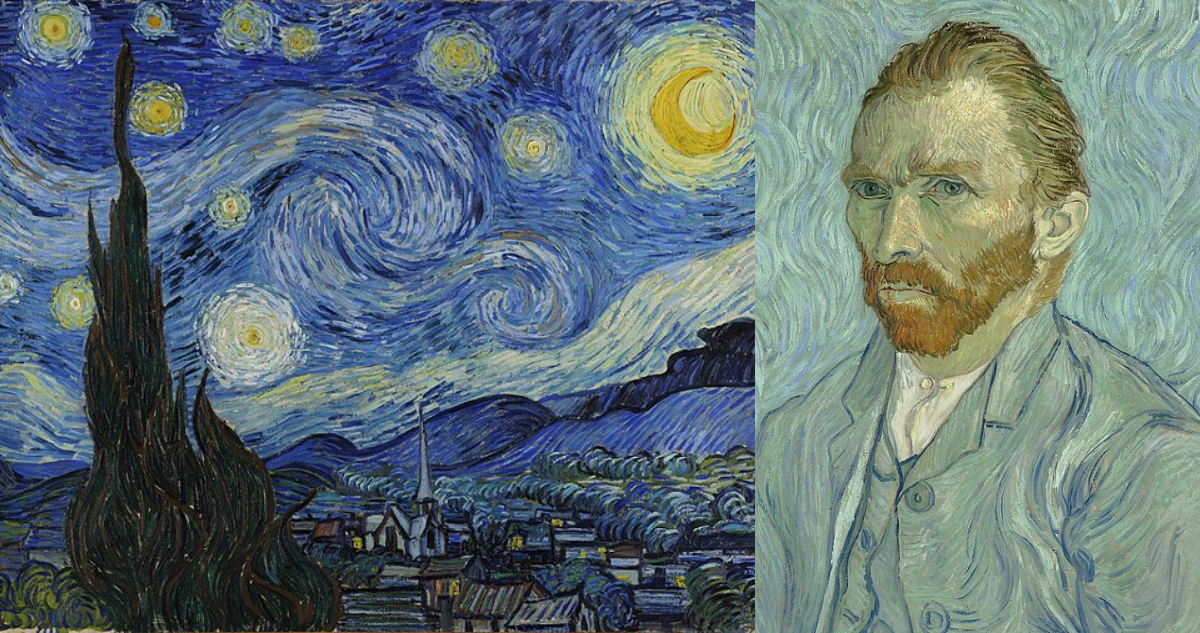La noche estrellada y autoretrato de Vincent Van Gogh
