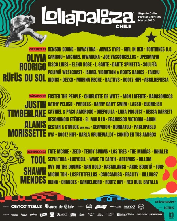 Lollapalooza 2025 publica cartel por día e inicia venta de sus "pases diarios"