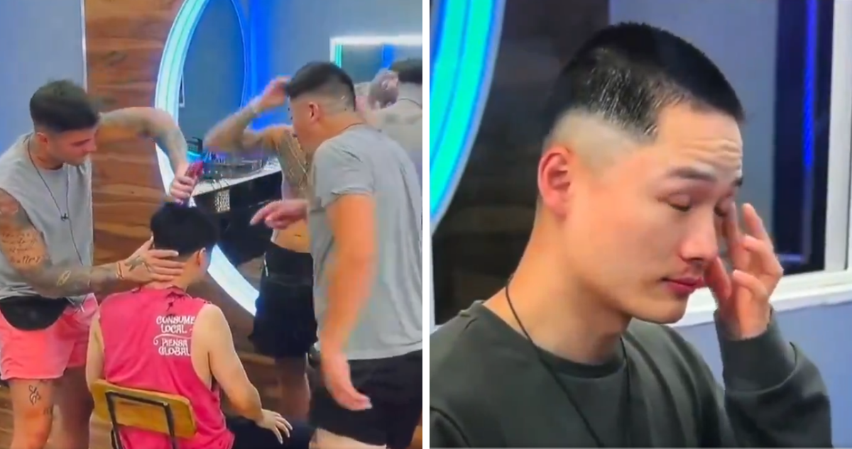Manuel Napoli cortándole el pelo a Yuhui Lee en Gran Hermano