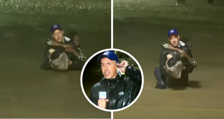 Meteorólogo Bob Van Dillen de Fox News rescatando a mujer atrapada por inundaciones de huracán Helene