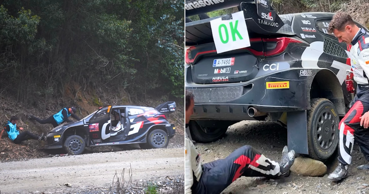 Las maniobras de Ogier para sacar el auto de un costado de la ruta.