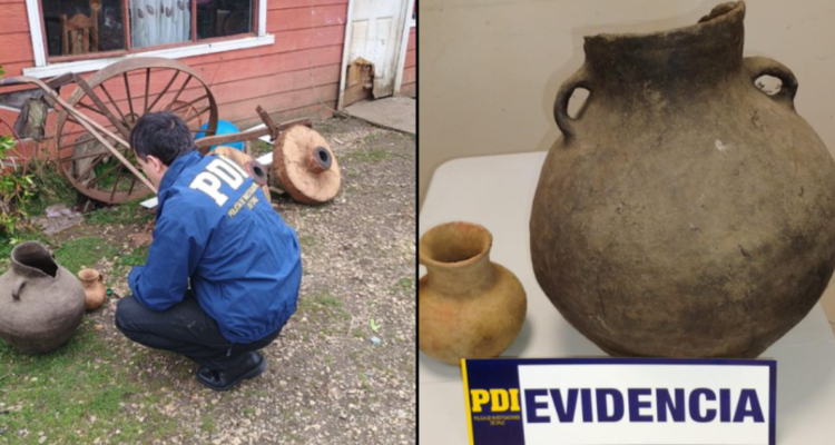 Cántaros mapuches incautados por la PDI