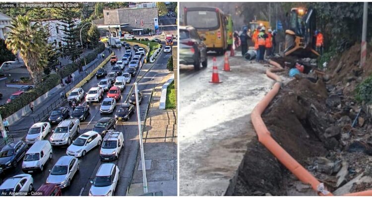 Congestión por trabajos de reparación y reemplazo de colector de aguas servidas en avenida Santos Ossa de Valparaíso