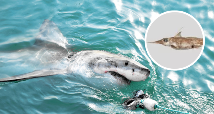 Fotografía de Tiburón y miniatura de tiburón “fantasma” encontrado en Australia