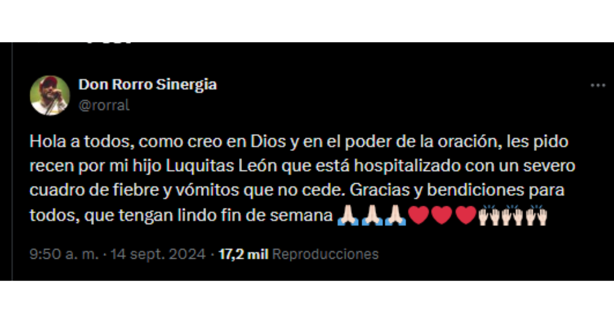 Tweet de Don Rorro sobre su hijo Lucas