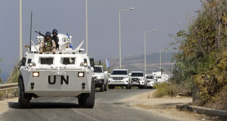 A convoy of vehicles arrives at Lebanon’s southern town of Naqura on October 27, 2022.