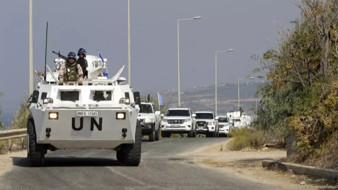 A convoy of vehicles arrives at Lebanon’s southern town of Naqura on October 27, 2022.
