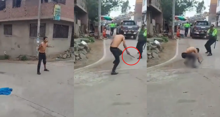 Policía se defiende disparando a sujeto que lo amenazó con cuchillo en Perú