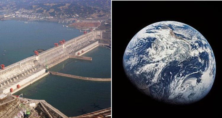 Central Hidroeléctrica en China y rotación de la Tierra