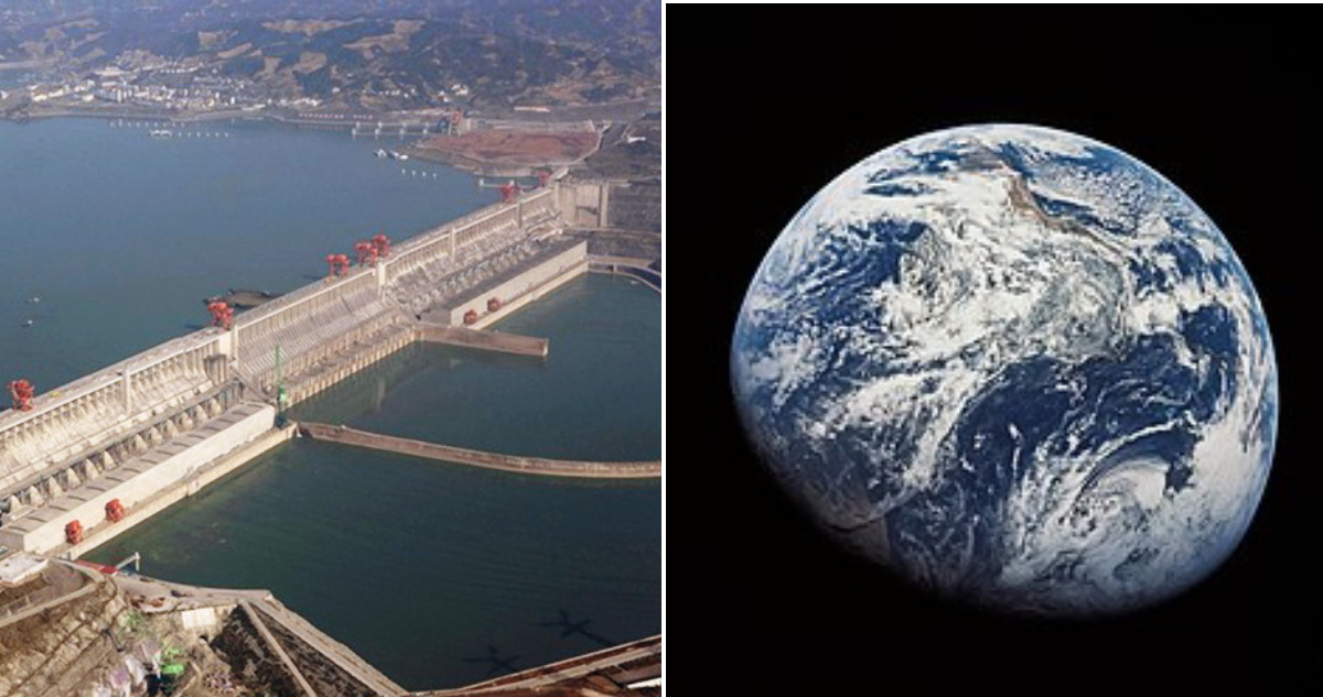 Central Hidroeléctrica en China y rotación de la Tierra