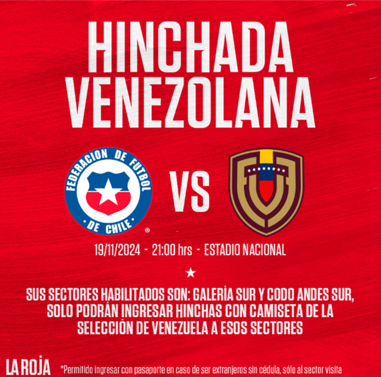 La Roja vs Venezuela y la venta especial para fanáticos visitantes