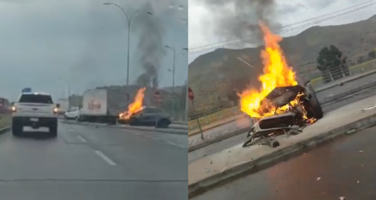 Chofer ebrio provoca accidente múltiple y termina con su auto quemado en la caletera de la Ruta 5