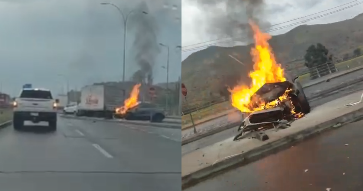 Chofer ebrio provoca accidente múltiple y termina con su auto quemado en la caletera de la Ruta 5