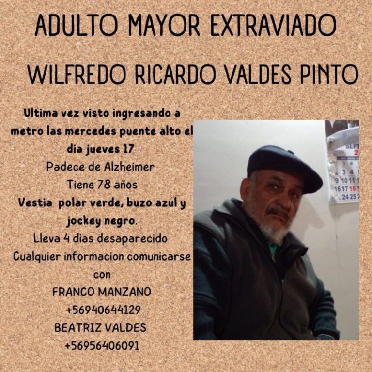 Aviso del entorno del adulto mayor desaparecido en Puente Alto