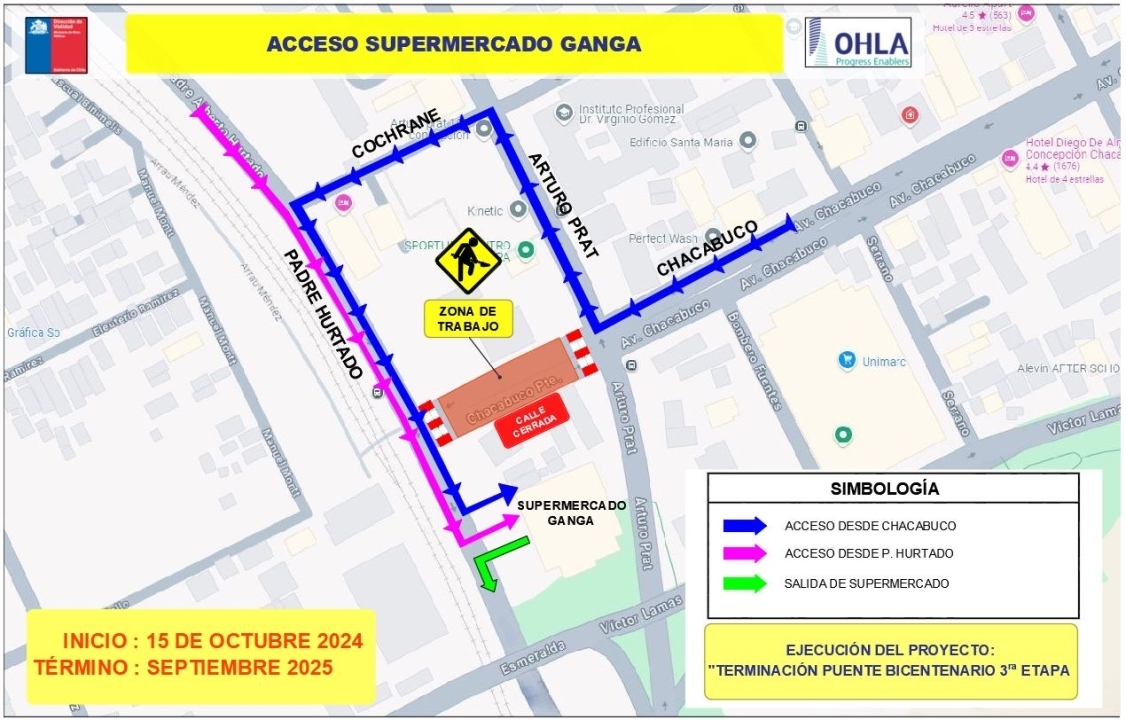 Desvíos de tránsito trabajo conexión Puente Bicentenario -Chacabuco