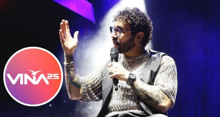 Edo Caroe en Show y logo del Festival de Viña 2025 en referencia a retorno del humorista