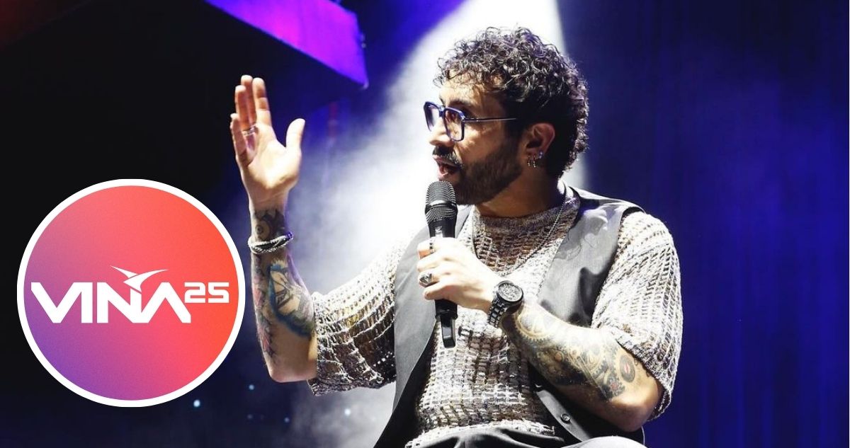 Edo Caroe en Show y logo del Festival de Viña 2025 en referencia a retorno del humorista