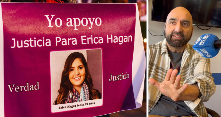 Pancarta pidiendo justicia para Erica Hagan y el bombero que estuvo en la escena del crimen