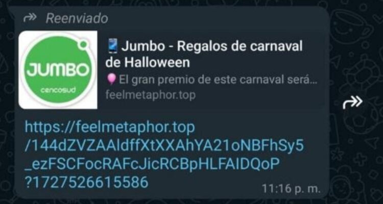 Captura del mensaje de la nueva estafa por WhatsApp