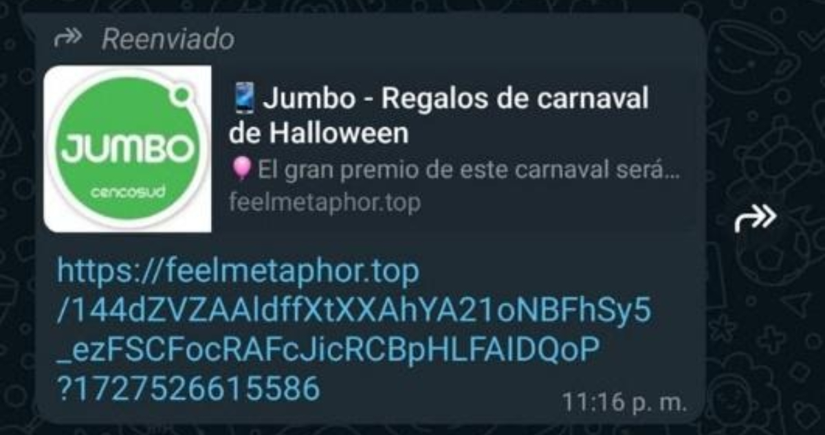 Captura del mensaje de la nueva estafa por WhatsApp