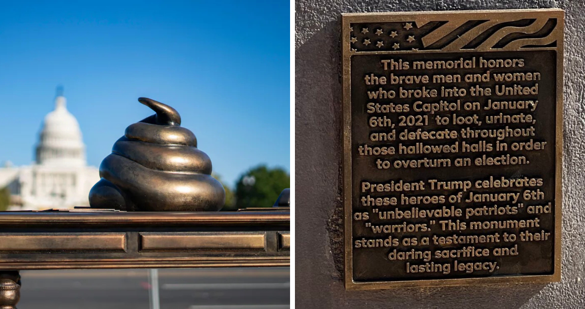 Figura en bronce de excremento aparece frente al Capitolio de EE.UU para conmemorar el asalto de 2021