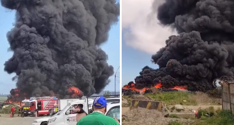 Gran incendio de neumáticos provocó enorme y negra columna de humo en Puerto Montt