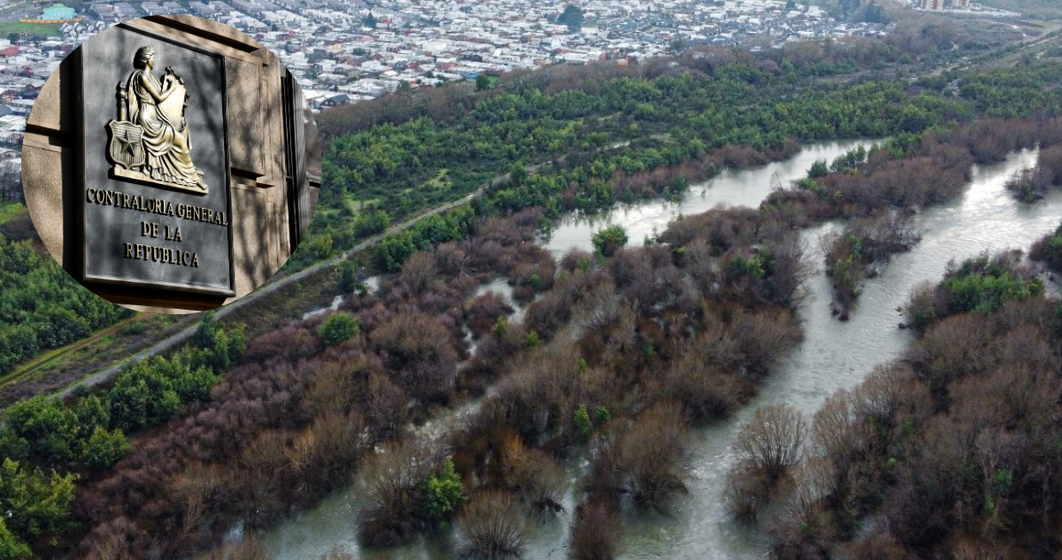 Logo de Contraloría y de uno de los humedales cercanos a río Cautín