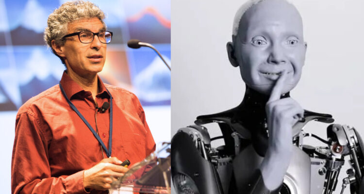 Yoshua Bengio y el robot humanoide Ameca