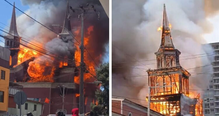 Incendio destruye histórica iglesia San Francisco en Iquique: estructura terminó colapsada