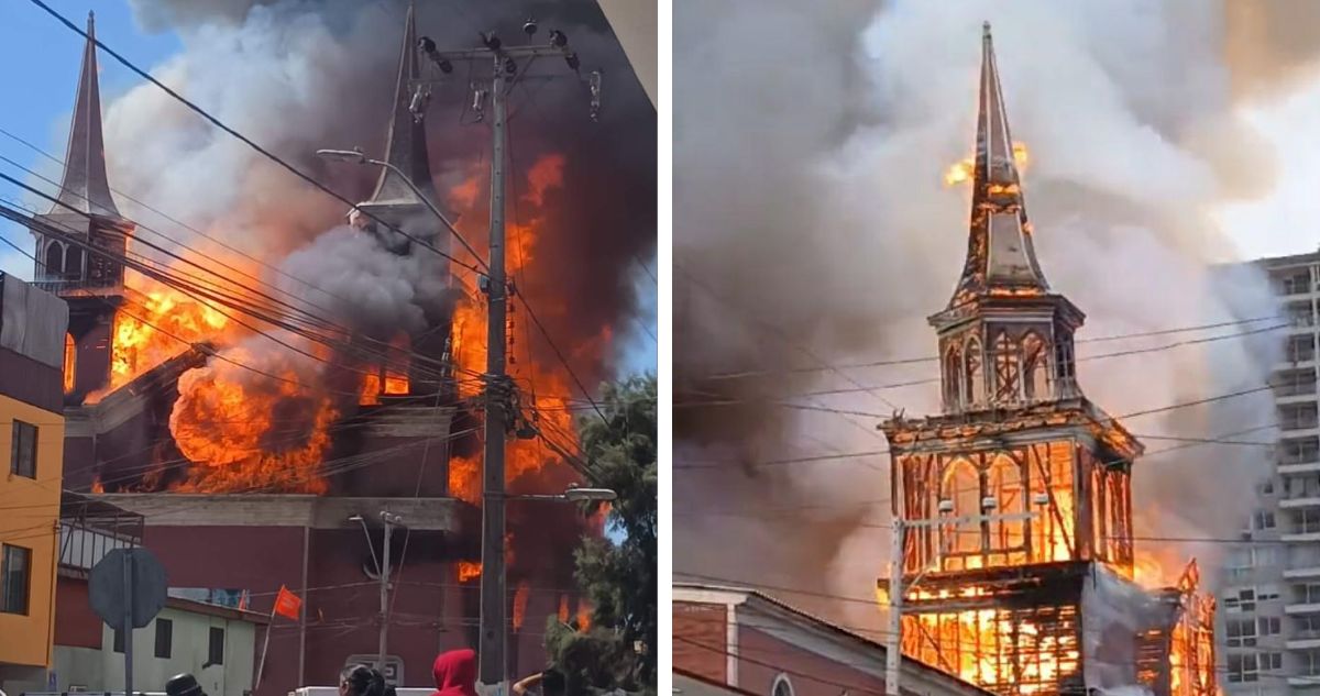 Incendio consume histórica Iglesia San Francisco de Iquique